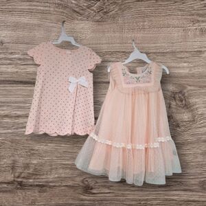 Tahari Pink Kids Dresses Set with Bow and Embroidery